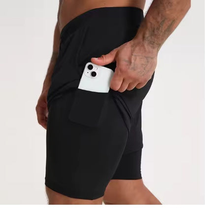 Gym Clothing Men Quick Dry 2 In 1 Gym Shorts Men Polyester Spandex Breathable Shorts Men Liner Running Fitness Shorts