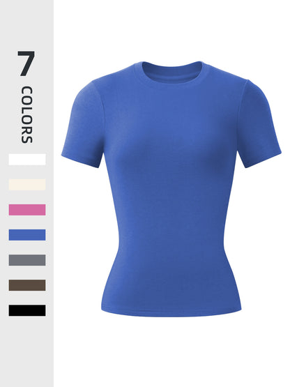 Seamless Women's Solid Color Round Neck Exercise T-shirt Spring And Autumn Leisure Short Sleeve Round Neck Tee Outdoor Running Sports Clothing All-Matching Casual Wear