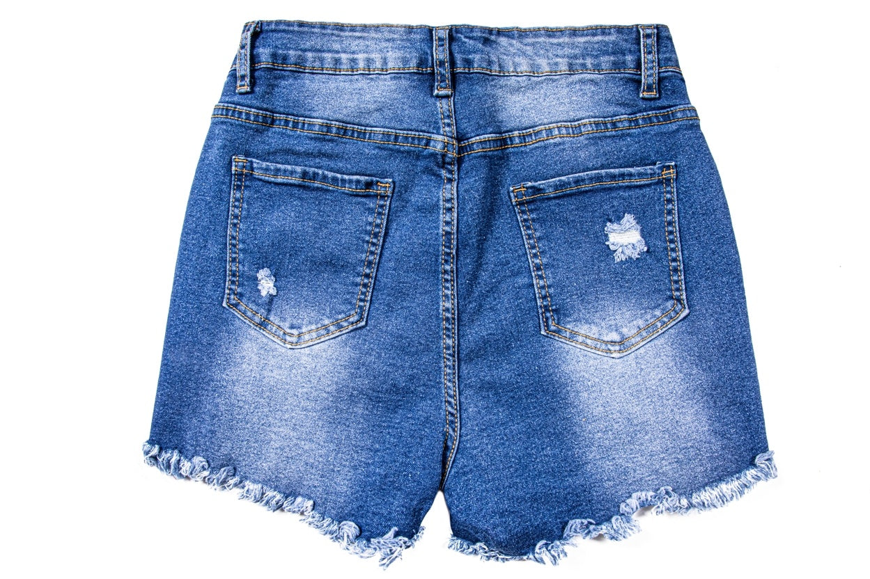 Womens Mid-High Rise Ripped Jean Shorts Distressed Stretchy Denim Shorts