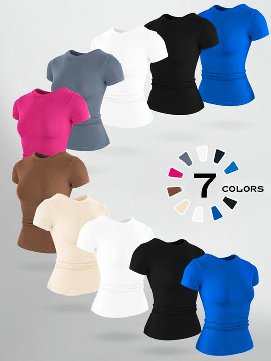 Seamless Women's Solid Color Round Neck Exercise T-shirt Spring And Autumn Leisure Short Sleeve Round Neck Tee Outdoor Running Sports Clothing All-Matching Casual Wear
