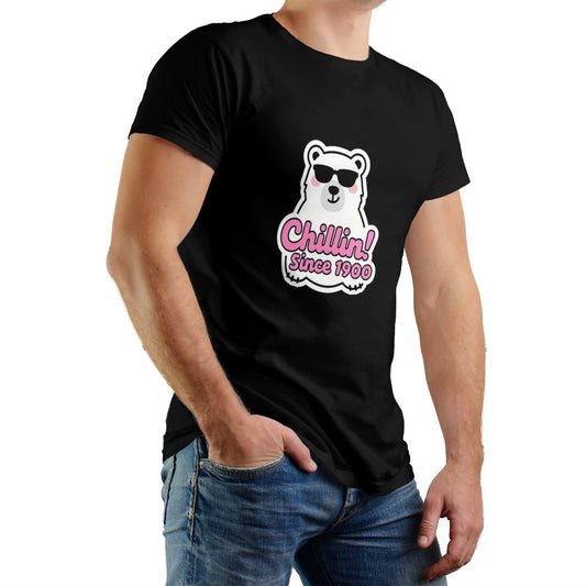 Cartoon Polar Bear Men's Pure Cotton T-shirt - Casual Round Neck, Slightly Elastic, Suitable For Four Seasons Knitted Fabric, Classic Fit Adult Shirt, Couple's Shirt